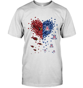 Arizona Cardinals Patriots and Arizona Wildcats tiny hearts shaped fan shirt