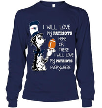 Load image into Gallery viewer, I will love my New England Patriots here or there love everywhere the cat fan simpson shirt