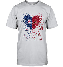 Load image into Gallery viewer, Arizona Wildcats Patriots and Arizona Diamondbacks tiny hearts shaped fan shirt