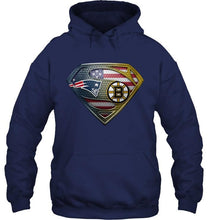 Load image into Gallery viewer, New England Patriots and Boston Bruins superman american flag layer shirt
