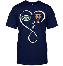 Load image into Gallery viewer, New York Jets New York Mets love heart shirt