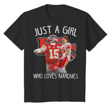 Load image into Gallery viewer, Kansas City Chiefs Just a girl who loves Mahomes shirt by Moteefes store Youth Classic Tee