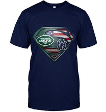 Load image into Gallery viewer, New York Jets and New York Yankees superman american flag layer shirt