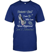 Load image into Gallery viewer, New England Patriots girl i am who i am your approval isn't needed high heel lips diamond glitter pattern t shirt