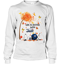 Load image into Gallery viewer, Life is better with Winnipeg Jets snoopy sleeping under autumn tree hoodie