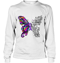 Load image into Gallery viewer, Lupus journey i never planned i choose to love life hate disease &amp; fight butterfly ribbon shirt