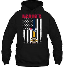 Load image into Gallery viewer, Massachusetts New England Patriots Boston Bruins american flag shirt