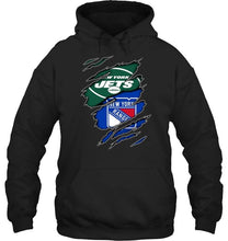 Load image into Gallery viewer, New York Jets and New York Rangers layer under ripped shirt