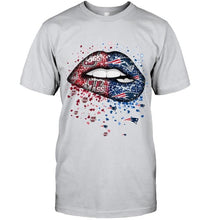 Load image into Gallery viewer, New England Patriots and UMass Minutemens glitter pattern sexy lips t shirt