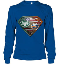 Load image into Gallery viewer, New York Jets and New York Islanders superman american flag layer shirt