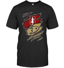 Load image into Gallery viewer, Stanford Cardinal and Anaheim Ducks layer under ripped shirt