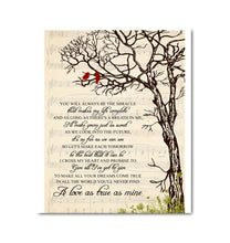 Load image into Gallery viewer, George Strait I Cross My Heart lyric tree bird canvas