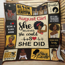 Load image into Gallery viewer, August girl she believed she could so she did black girl quilt blanket