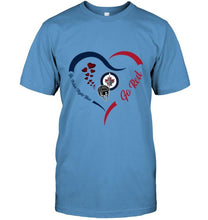 Load image into Gallery viewer, Go Polar night blue Go red Winnipeg Jets  fan heart shirt