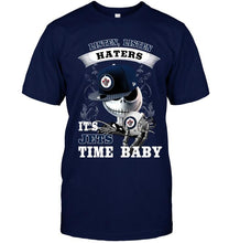 Load image into Gallery viewer, Listen haters It's Winnipeg Jets time baby jack skellington halloween shirt