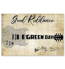 Load image into Gallery viewer, Green day Good riddance lyric guitar typography signed poster