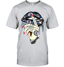 Load image into Gallery viewer, Shut the f ck up sexy Winnipeg Jets glittering lips shirt