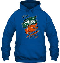 Load image into Gallery viewer, New York Jets and Syracuse Orange layer under ripped shirt