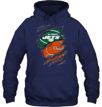 Load image into Gallery viewer, New York Jets and Syracuse Orange layer under ripped shirt