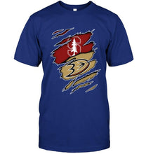 Load image into Gallery viewer, Stanford Cardinal and Anaheim Ducks layer under ripped shirt