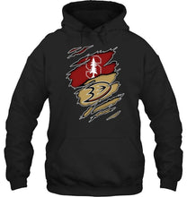 Load image into Gallery viewer, Stanford Cardinal and Anaheim Ducks layer under ripped shirt