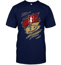 Load image into Gallery viewer, Stanford Cardinal and Anaheim Ducks layer under ripped shirt