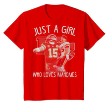 Load image into Gallery viewer, Kansas City Chiefs Just a girl who loves Mahomes shirt by Moteefes store Youth Classic Tee