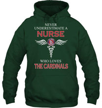 Load image into Gallery viewer, Never underestimate a nurse who loves the Cardinals St Louis Cardinals fan shirt