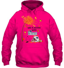 Load image into Gallery viewer, Life is better with New England Patriots snoopy sleeping under autumn tree shirt
