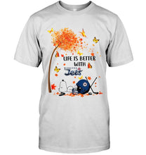 Load image into Gallery viewer, Life is better with Winnipeg Jets snoopy sleeping under autumn tree hoodie