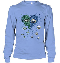 Load image into Gallery viewer, New York Jets and Buffalo Sabres tiny hearts shaped fan shirt