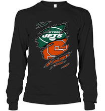 Load image into Gallery viewer, New York Jets and Syracuse Orange layer under ripped shirt