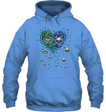 Load image into Gallery viewer, New York Jets and Buffalo Sabres tiny hearts shaped fan shirt