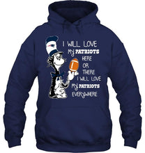 Load image into Gallery viewer, I will love my New England Patriots here or there love everywhere the cat fan simpson shirt