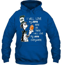 Load image into Gallery viewer, I will love my New York Jets here or there love everywhere the cat fan simpson shirt