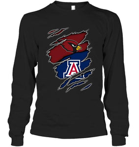 Arizona Cardinals and Arizona Wildcats layer under ripped shirt