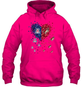 Arizona Wildcats Patriots and Arizona Coyotes tiny hearts shaped fan shirt