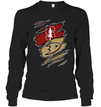 Load image into Gallery viewer, Stanford Cardinal and Anaheim Ducks layer under ripped shirt