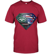 Load image into Gallery viewer, New York Jets and New York Rangers superman american flag layer shirt