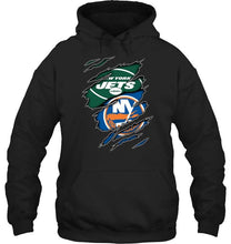 Load image into Gallery viewer, New York Jets and New York Islanders layer under ripped shirt