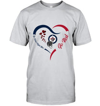Load image into Gallery viewer, Go Polar night blue Go red Winnipeg Jets  fan heart shirt