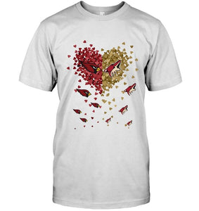 Arizona Cardinals Patriots and Arizona Coyotes tiny hearts shaped fan shirt