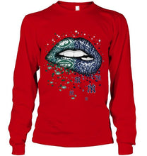Load image into Gallery viewer, New York Jets and New York Yankees glitter pattern sexy lips t shirt