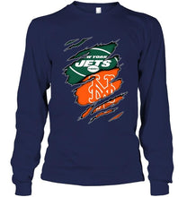Load image into Gallery viewer, New York Jets and New York Mets layer under ripped shirt