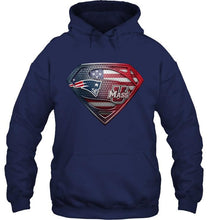 Load image into Gallery viewer, New England Patriots and UMass Minutemens superman american flag layer shirt