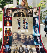 Load image into Gallery viewer, 15 years of supernatural characters signed blanket