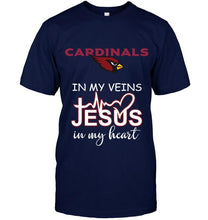 Load image into Gallery viewer, Arizona Cardinals in my veins jesus in my heart shirt