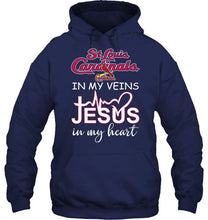 Load image into Gallery viewer, St Louis Cardinals in my veins jesus in my heart shirt