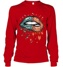 Load image into Gallery viewer, New York Jets and New York Mets glitter pattern sexy lips t shirt