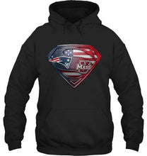 Load image into Gallery viewer, New England Patriots and UMass Minutemens superman american flag layer shirt